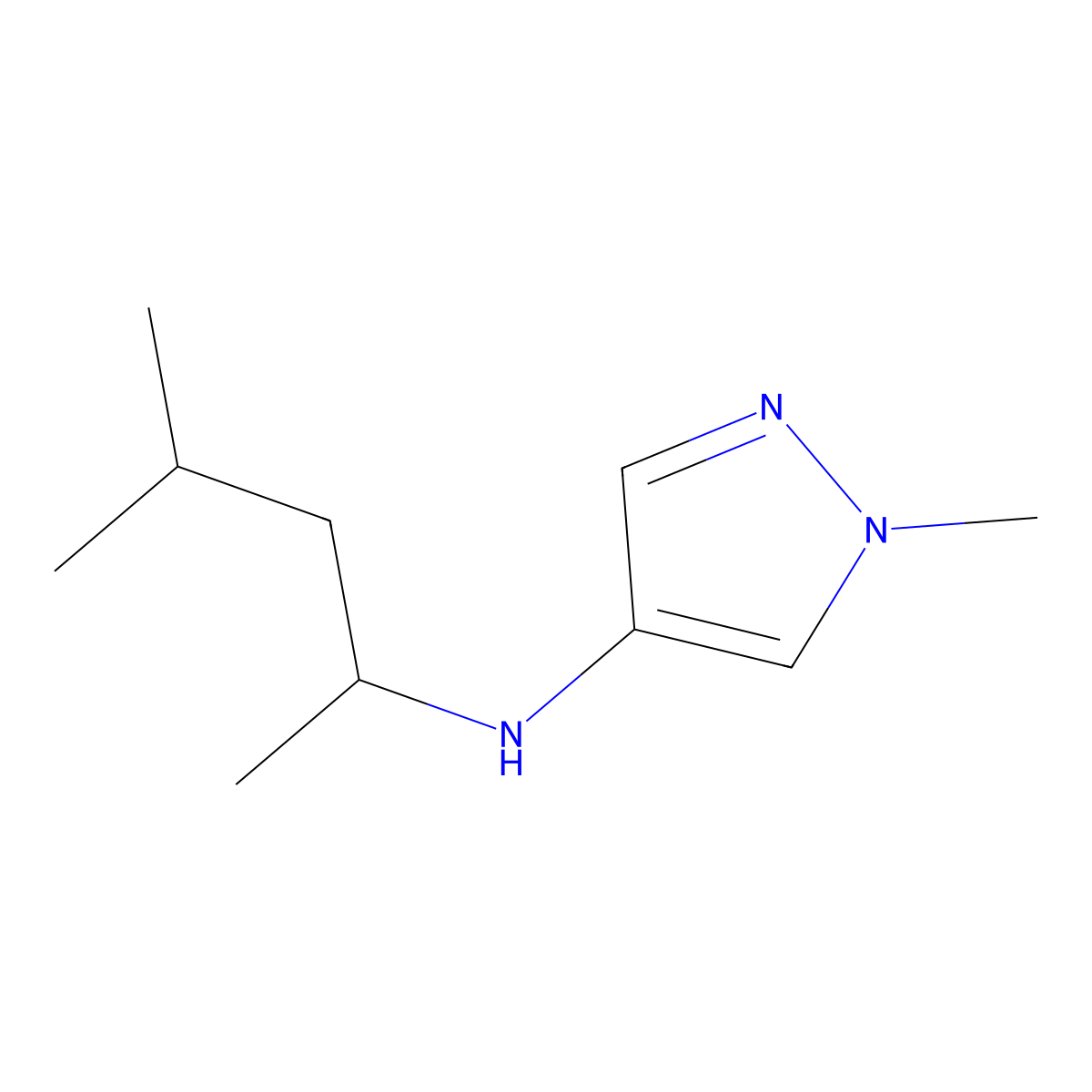 1-methyl-N-(4-methylpentan-2-yl)-1H-pyrazol-4-amine molecular structure, CAS 1153750-29-8