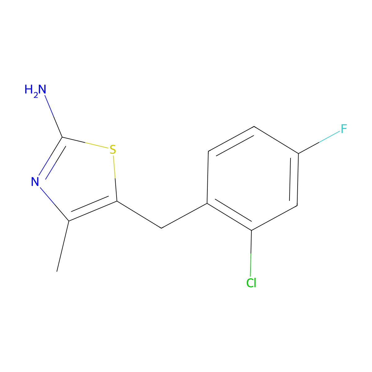 5-(2-Chloro-4-fluorobenzyl)-4-methylthiazol-2-amine molecular structure, CAS 1153775-54-2