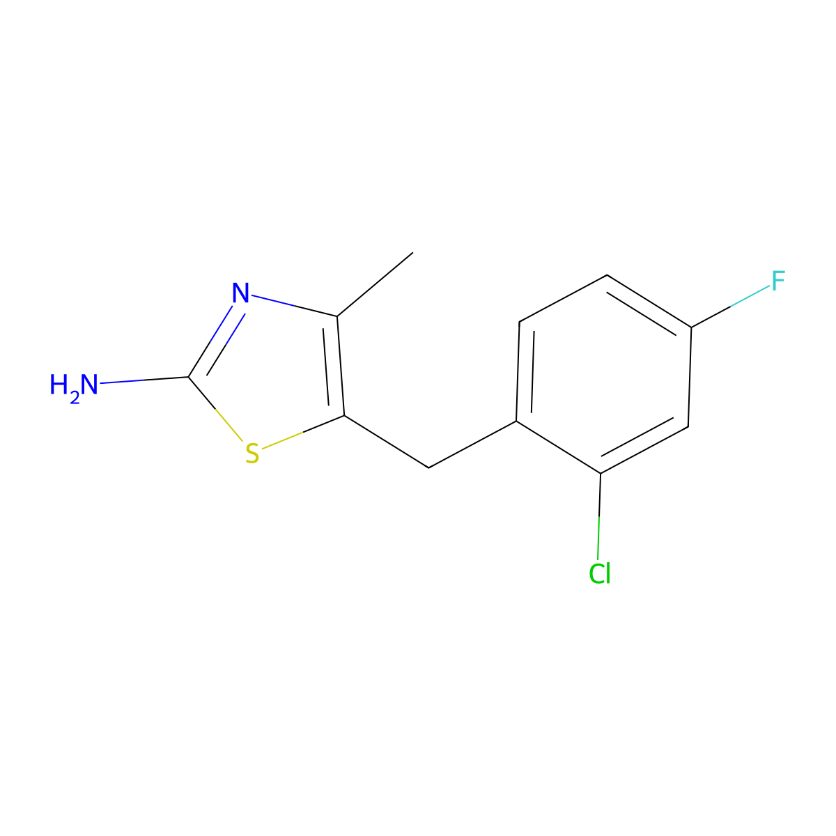 5-(2-Chloro-4-fluorobenzyl)-4-methylthiazol-2-amine molecular structure, CAS 1153775-54-2