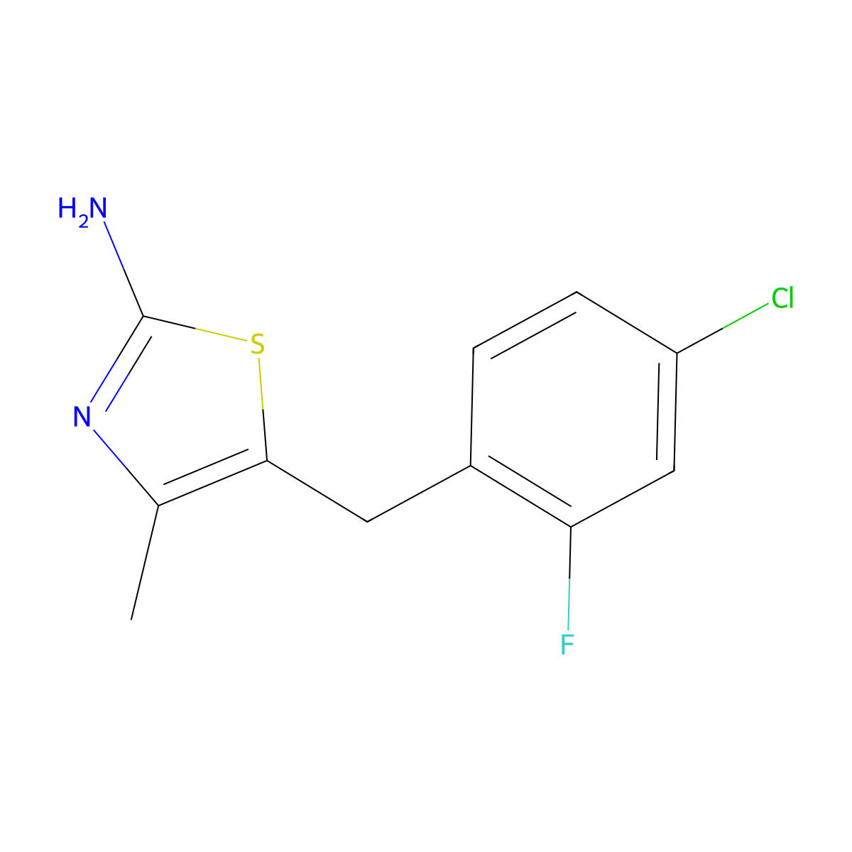 5-(4-Chloro-2-fluorobenzyl)-4-methylthiazol-2-amine molecular structure, CAS 1153775-92-8