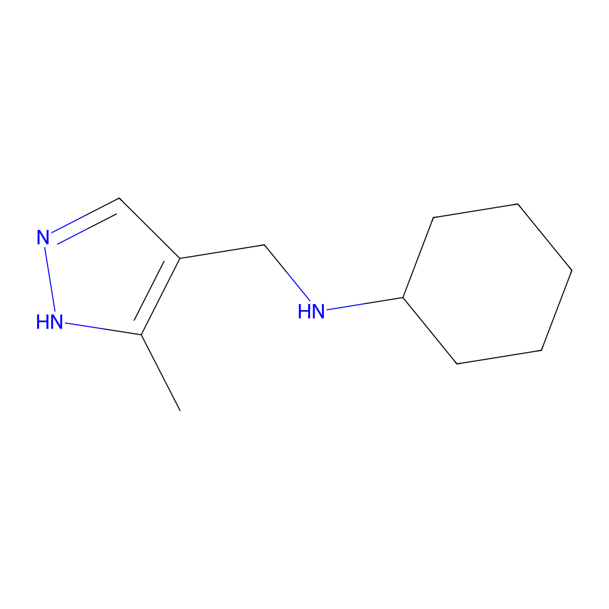 N-((5-Methyl-1H-pyrazol-4-yl)methyl)cyclohexanamine molecular structure, CAS 1153884-15-1