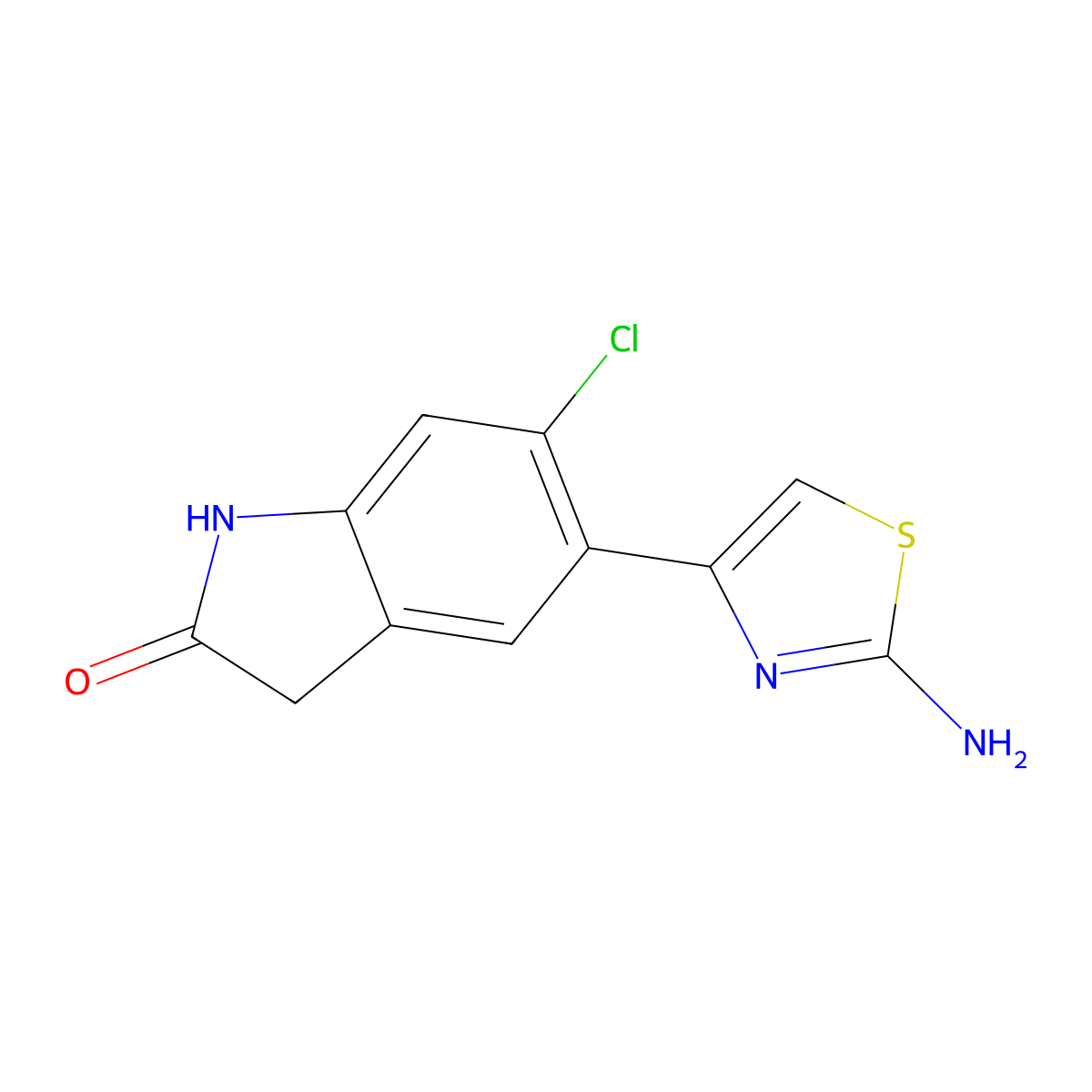 5-(2-amino-1,3-thiazol-4-yl)-6-chloro-1,3-dihydro-2H-indol-2-one molecular structure, CAS 1153885-97-2