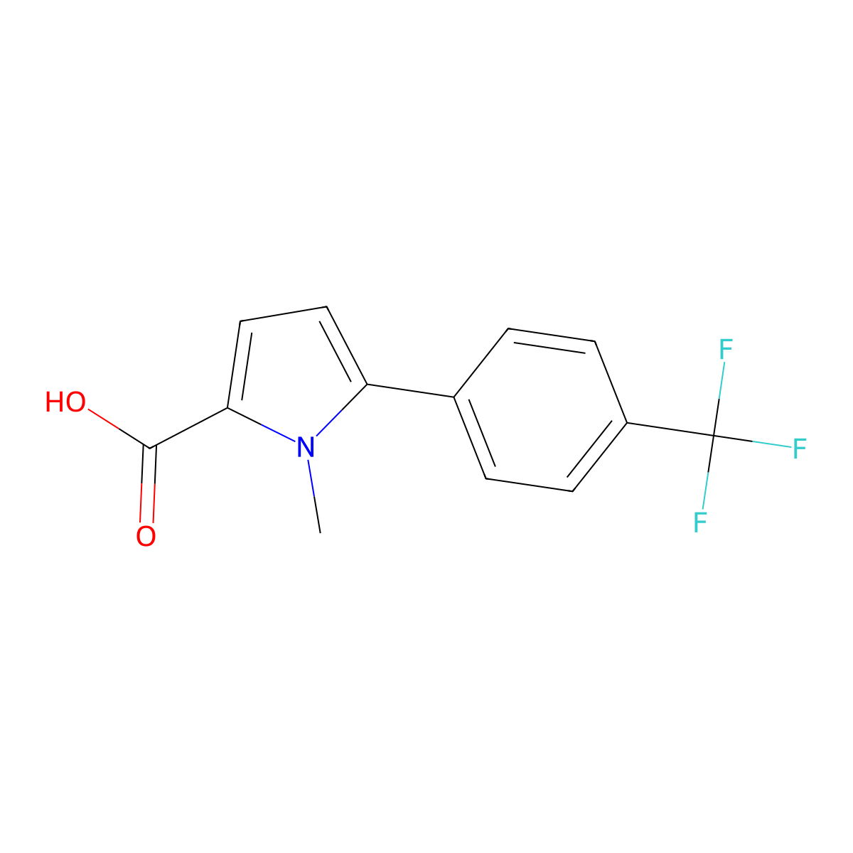 1-Methyl-5-[4-(trifluoromethyl)phenyl]pyrrole-2-carboxylic acid molecular structure, CAS 1153905-13-5