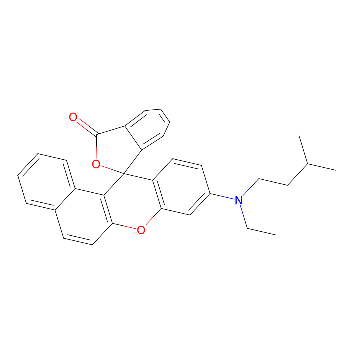 Spiro[12H-benzo[a]xanthene-12,1'(3'H)-isobenzofuran]-3'-one, 9-[ethyl(3-methylbutyl)amino]- molecular structure, CAS 115392-27-3