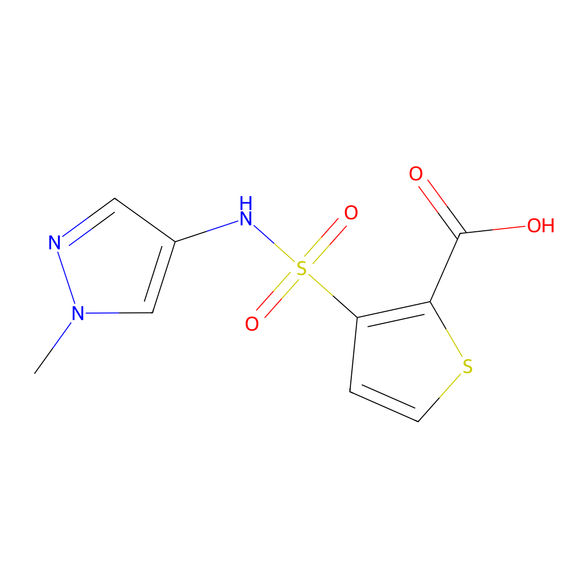 3-[(1-methyl-1H-pyrazol-4-yl)sulfamoyl]thiophene-2-carboxylic acid molecular structure, CAS 1153942-75-6
