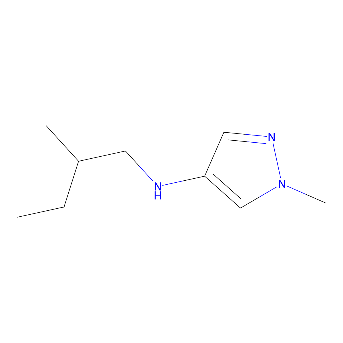 1-methyl-N-(2-methylbutyl)-1H-pyrazol-4-amine molecular structure, CAS 1153971-72-2