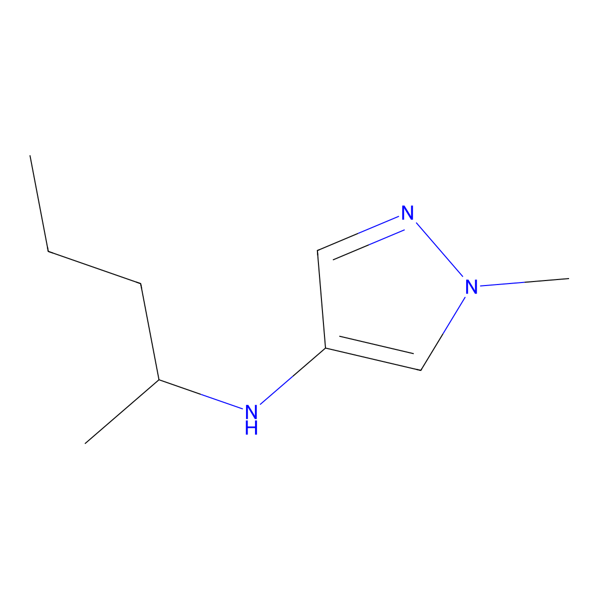 1-methyl-N-(pentan-2-yl)-1H-pyrazol-4-amine molecular structure, CAS 1153972-32-7