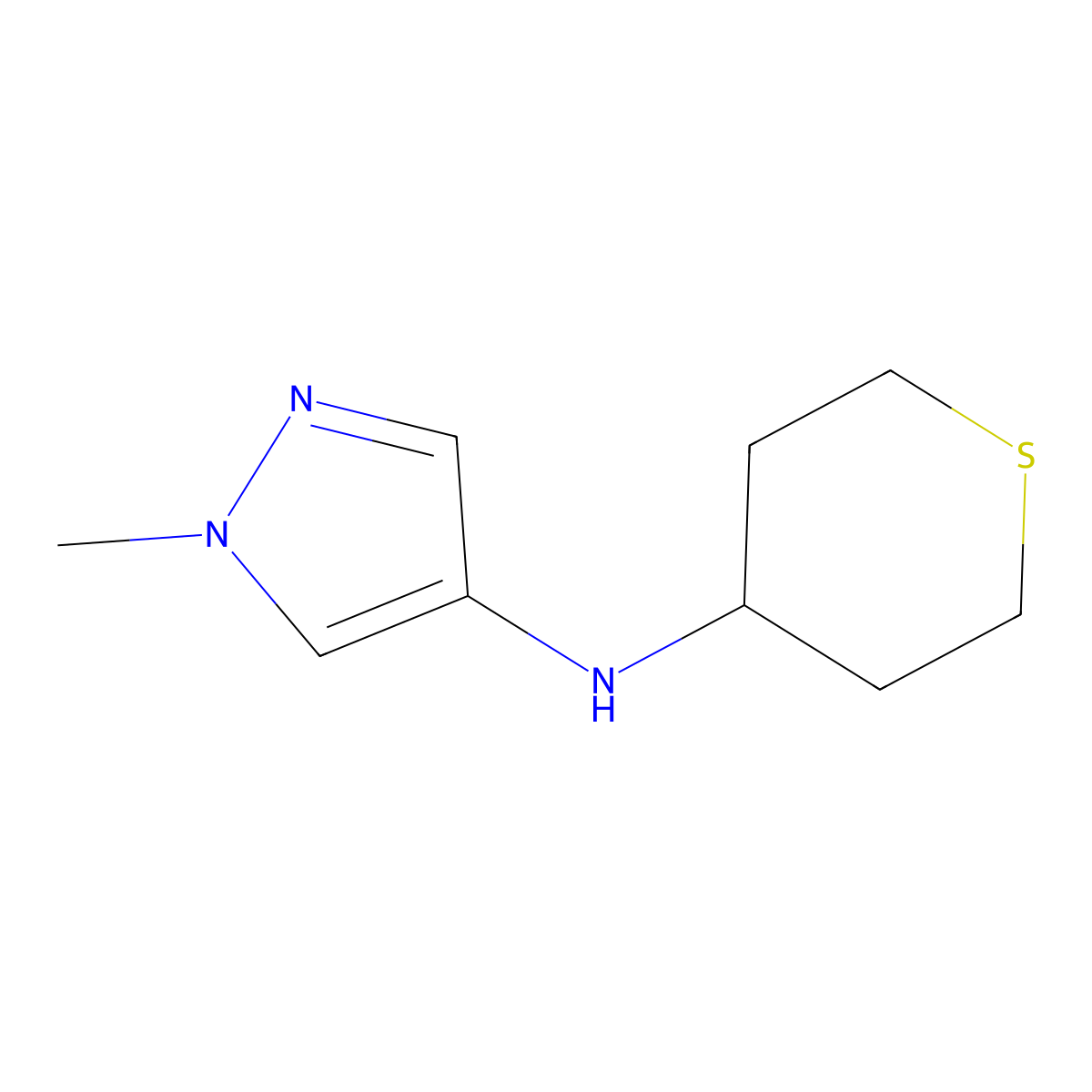 1-methyl-N-(thian-4-yl)-1H-pyrazol-4-amine molecular structure, CAS 1153973-30-8