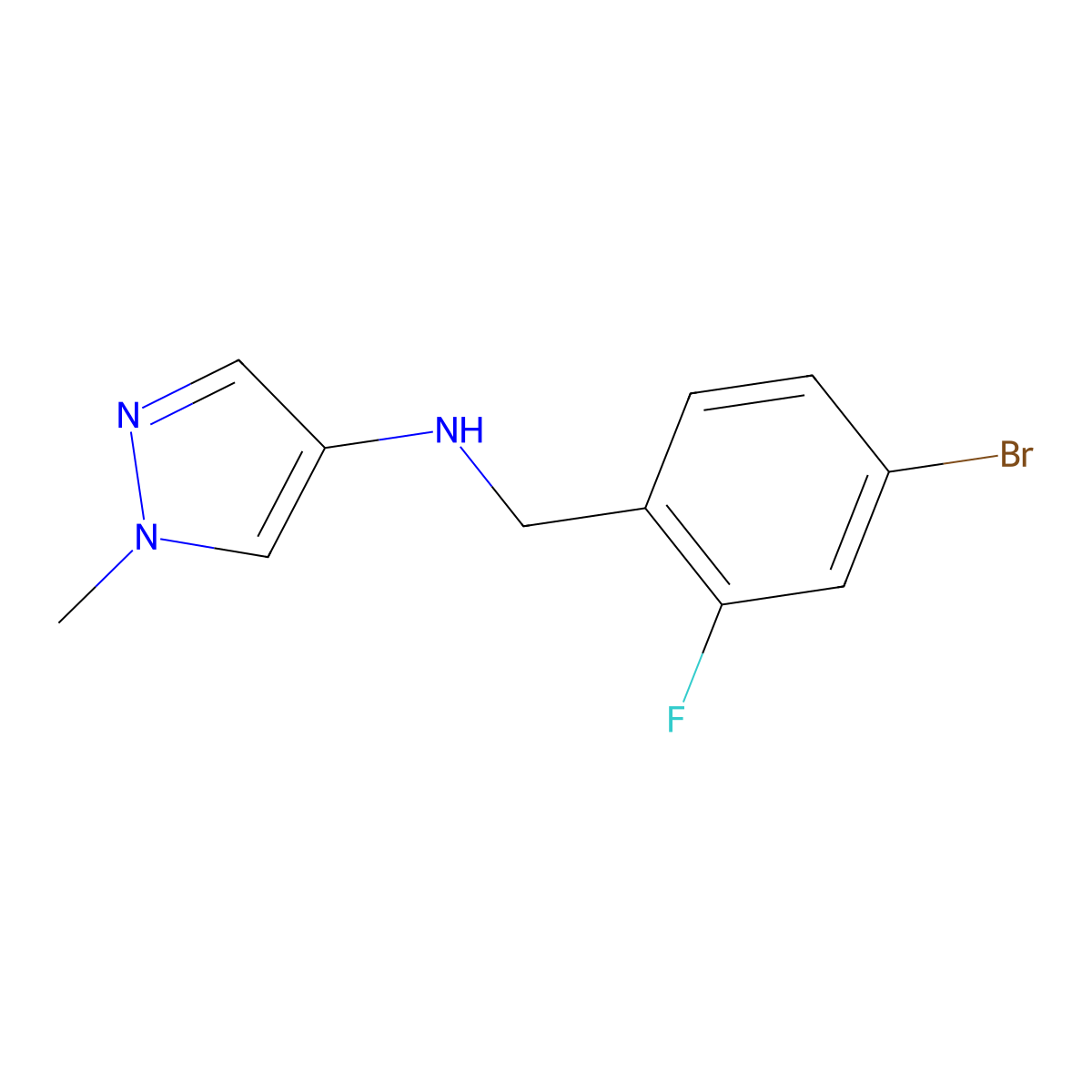 N-[(4-bromo-2-fluorophenyl)methyl]-1-methyl-1H-pyrazol-4-amine molecular structure, CAS 1153973-59-1