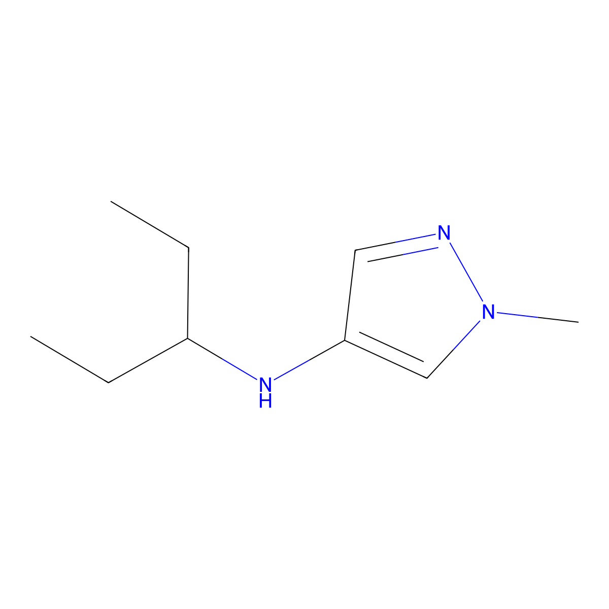 1-methyl-N-(pentan-3-yl)-1H-pyrazol-4-amine molecular structure, CAS 1153974-47-0