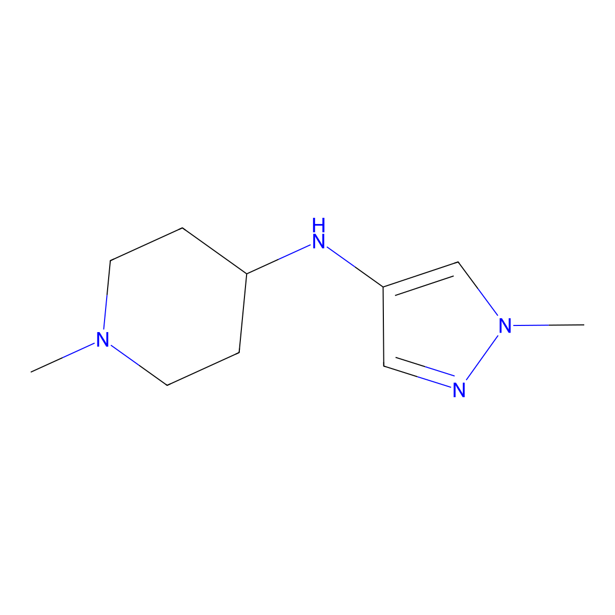1-methyl-N-(1-methyl-1H-pyrazol-4-yl)piperidin-4-amine molecular structure, CAS 1153977-37-7