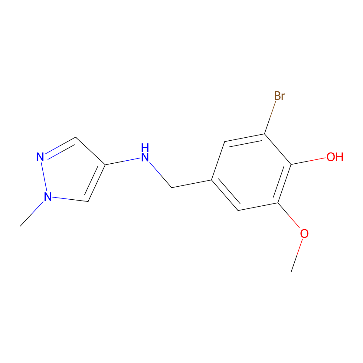 2-Bromo-6-methoxy-4-{[(1-methyl-1H-pyrazol-4-yl)amino]methyl}phenol molecular structure, CAS 1153978-92-7