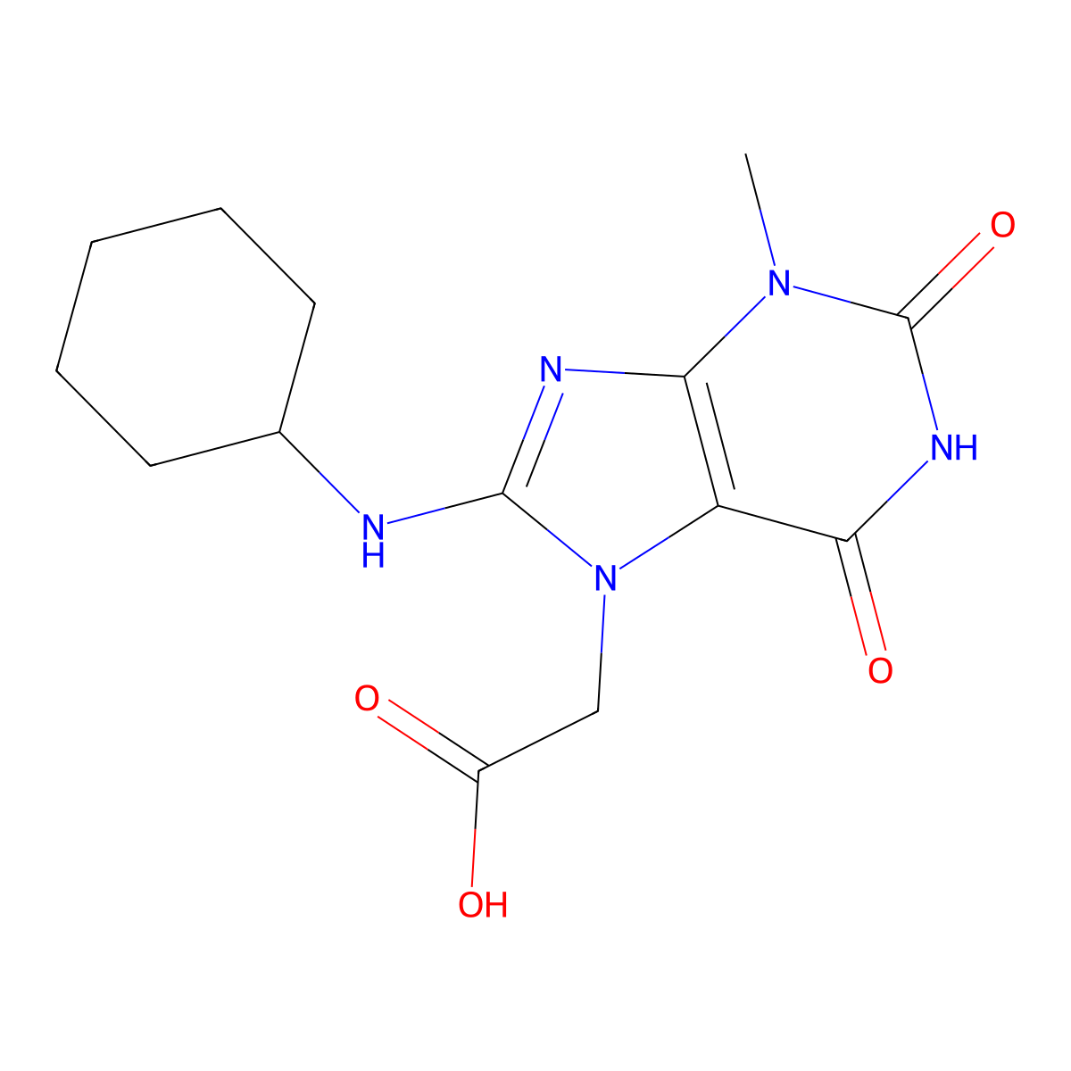 2-[8-(Cyclohexylamino)-3-methyl-2,6-dioxopurin-7-yl]acetic acid molecular structure, CAS 115398-45-3