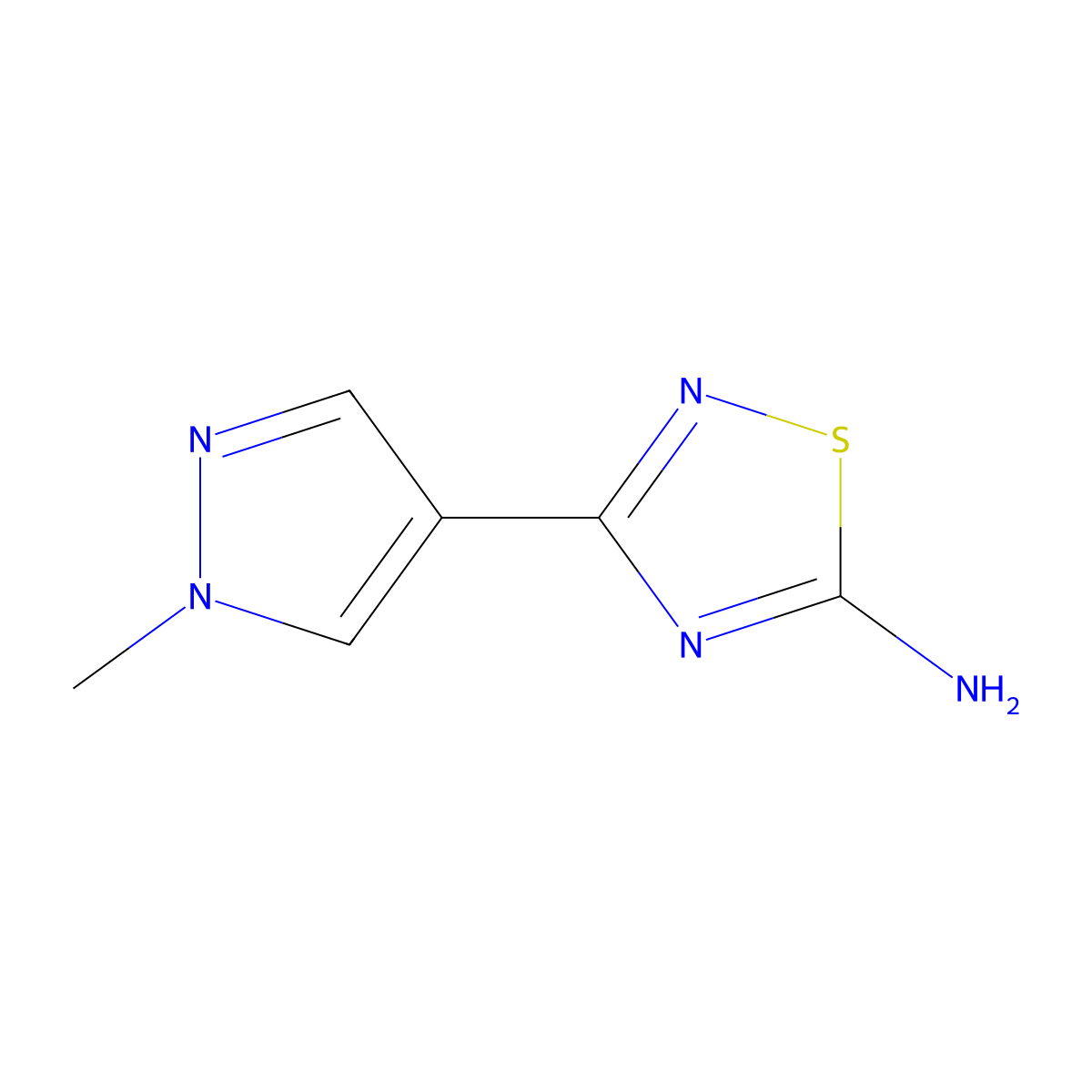3-(1-methyl-1H-pyrazol-4-yl)-1,2,4-thiadiazol-5-amine molecular structure, CAS 1153983-46-0