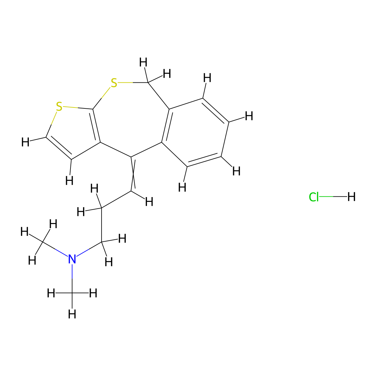 1-Propanamine, N,N-dimethyl-3-(thieno(2,3-c)(2)benzothiepin-4(9H)-ylidene)-, hydrochloride (1:1) molecular structure, CAS 1154-12-7