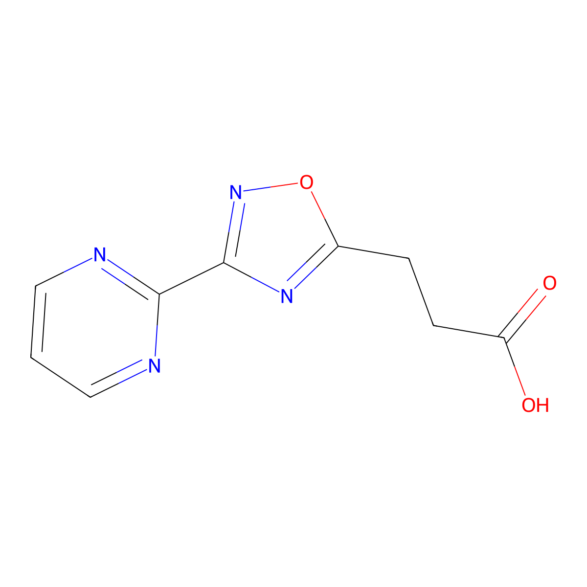 3-[3-(Pyrimidin-2-yl)-1,2,4-oxadiazol-5-yl]propanoic acid molecular structure, CAS 1154008-66-8