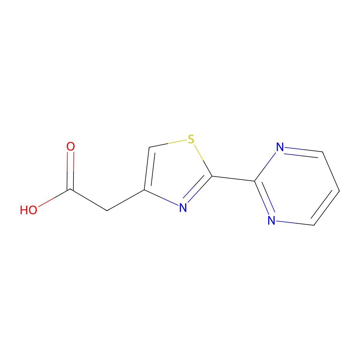2-[2-(Pyrimidin-2-yl)-1,3-thiazol-4-yl]acetic acid molecular structure, CAS 1154009-60-5