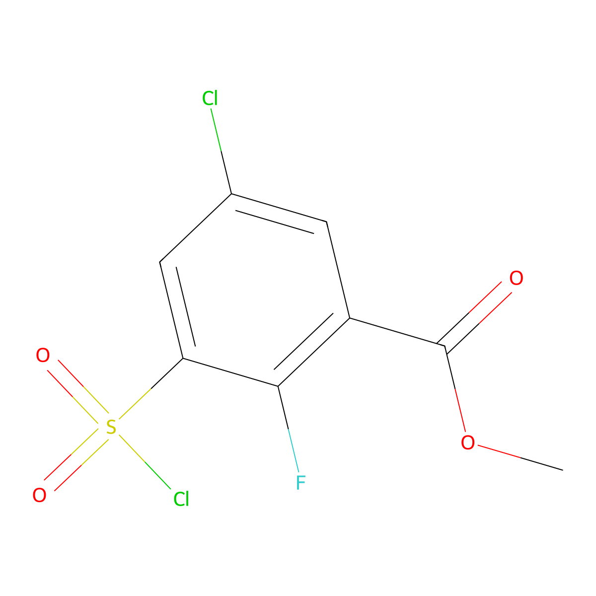 Methyl 5-chloro-3-(chlorosulfonyl)-2-fluorobenzoate molecular structure, CAS 1154155-65-3