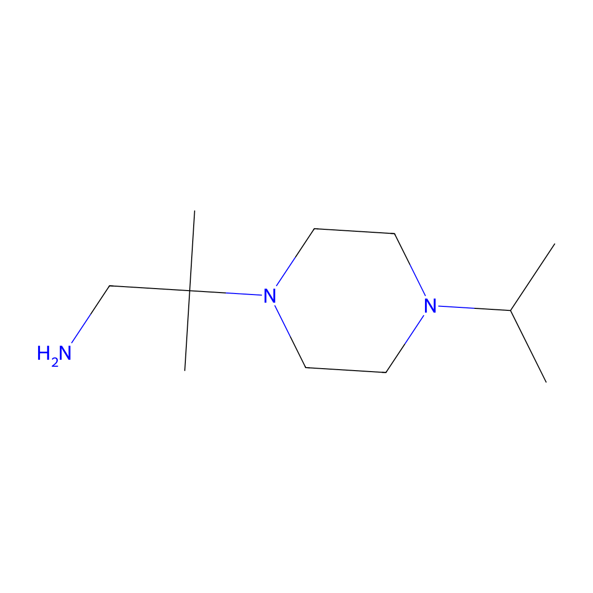 2-Methyl-2-(4-(propan-2-yl)piperazin-1-yl)propan-1-amine molecular structure, CAS 1154171-44-4