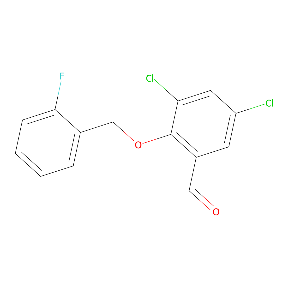 3,5-Dichloro-2-((2-fluorobenzyl)oxy)benzaldehyde molecular structure, CAS 1154177-14-6