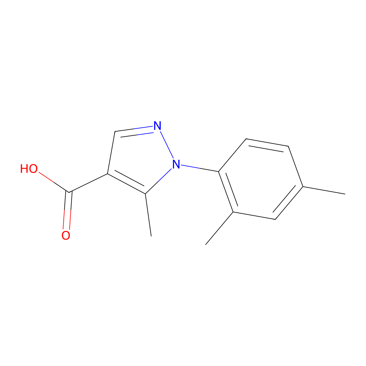 1-(2,4-dimethylphenyl)-5-methyl-1H-pyrazole-4-carboxylic acid molecular structure, CAS 1154196-42-5