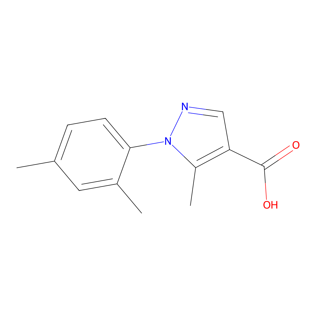 1-(2,4-dimethylphenyl)-5-methyl-1H-pyrazole-4-carboxylic acid molecular structure, CAS 1154196-42-5
