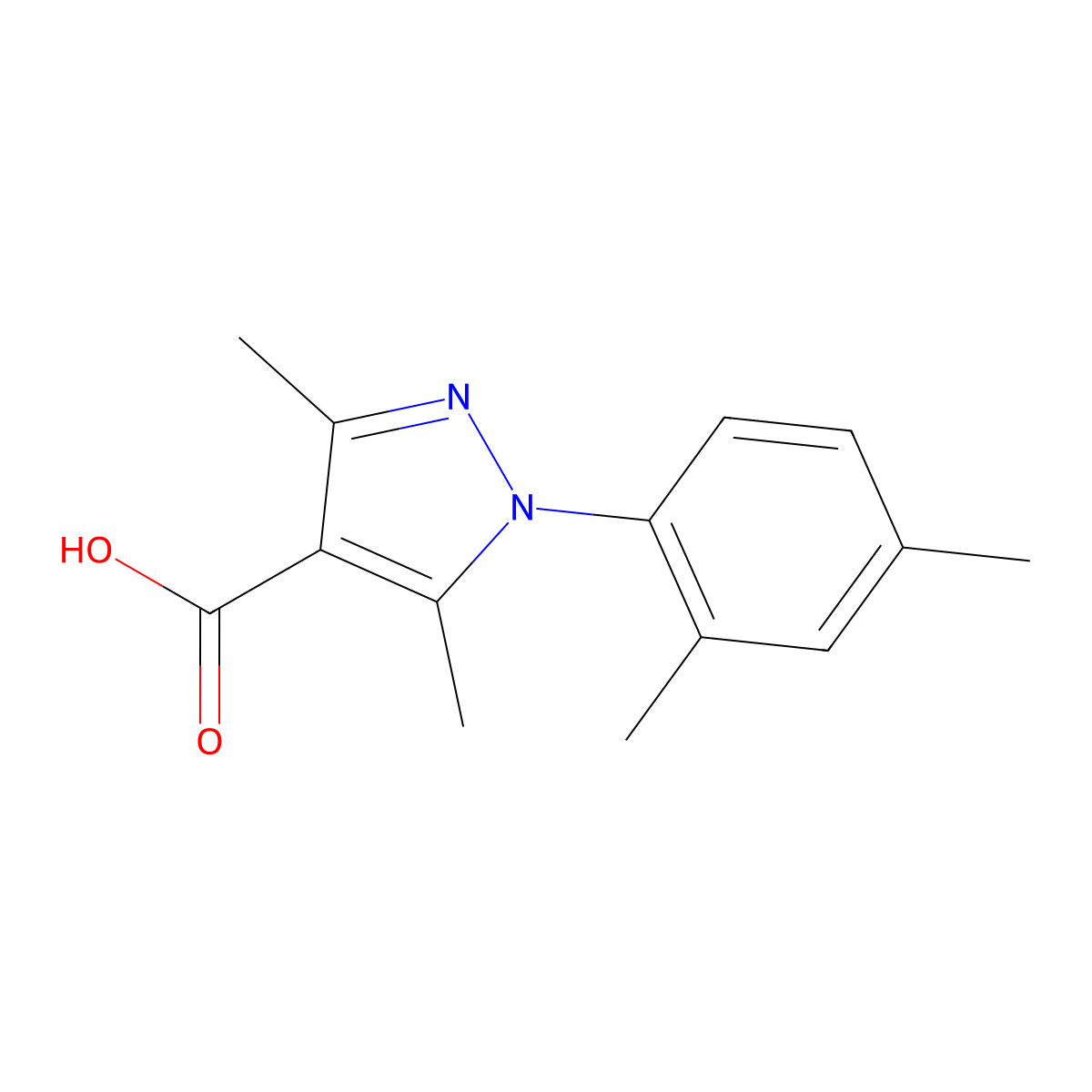 1-(2,4-dimethylphenyl)-3,5-dimethyl-1H-pyrazole-4-carboxylic acid molecular structure, CAS 1154196-63-0