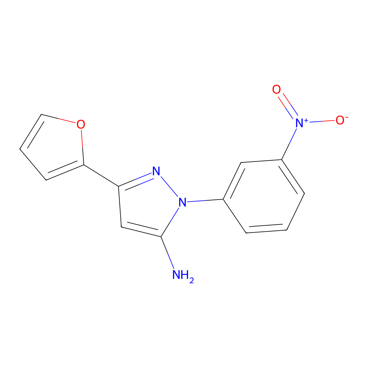 3-(furan-2-yl)-1-(3-nitrophenyl)-1H-pyrazol-5-amine molecular structure, CAS 1154198-80-7