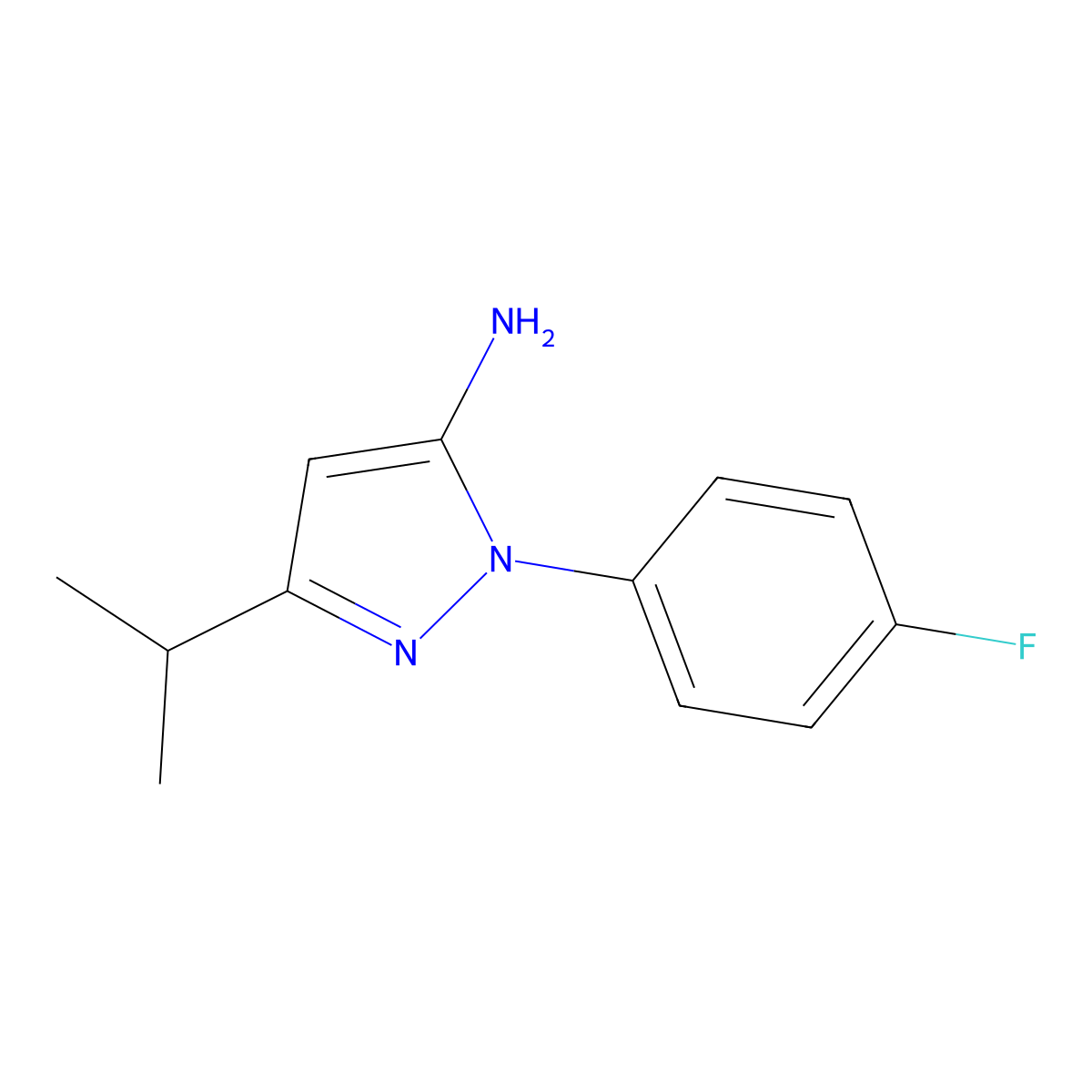 1-(4-Fluorophenyl)-3-isopropyl-1H-pyrazol-5-amine molecular structure, CAS 1154199-53-7