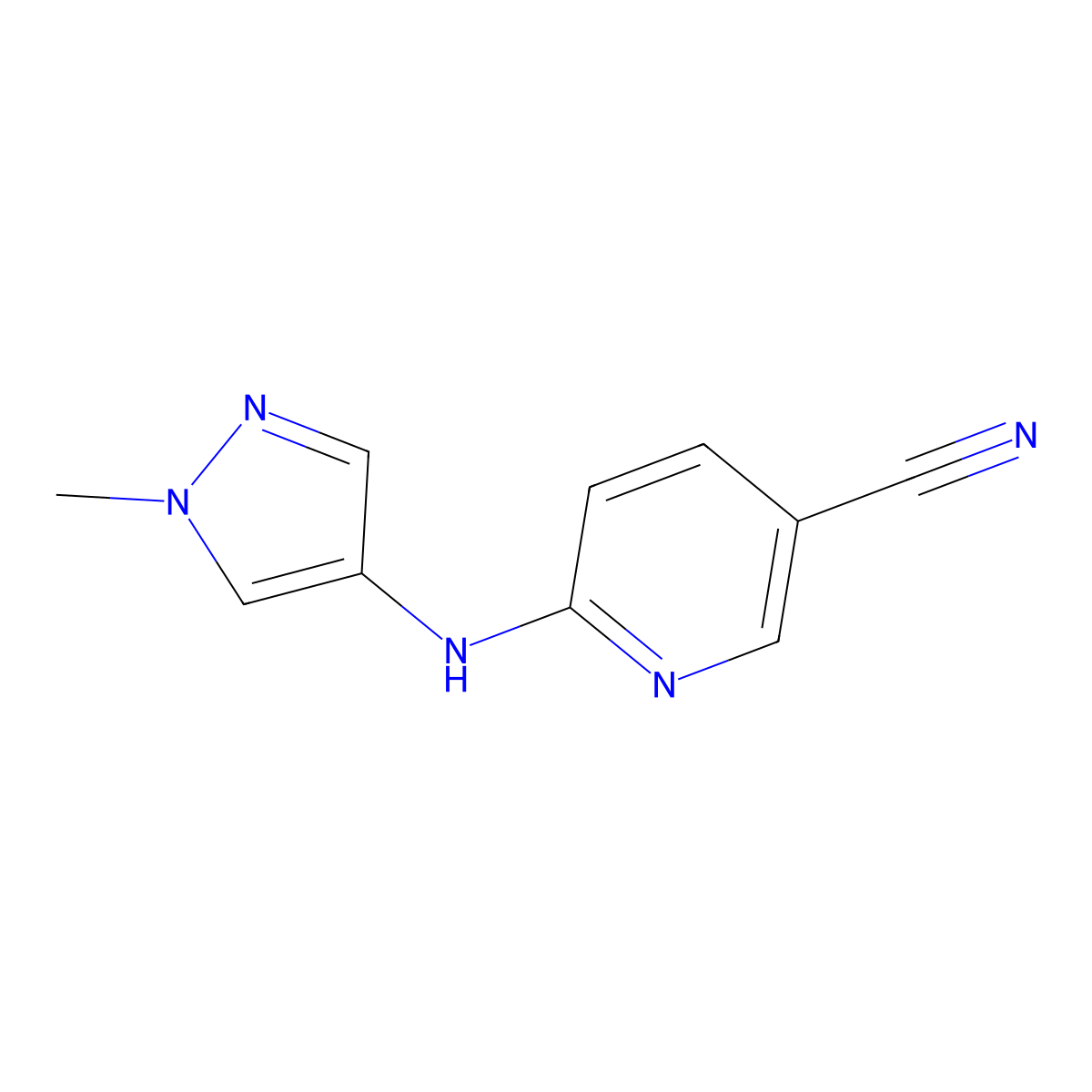 6-[(1-methyl-1H-pyrazol-4-yl)amino]pyridine-3-carbonitrile molecular structure, CAS 1154264-34-2