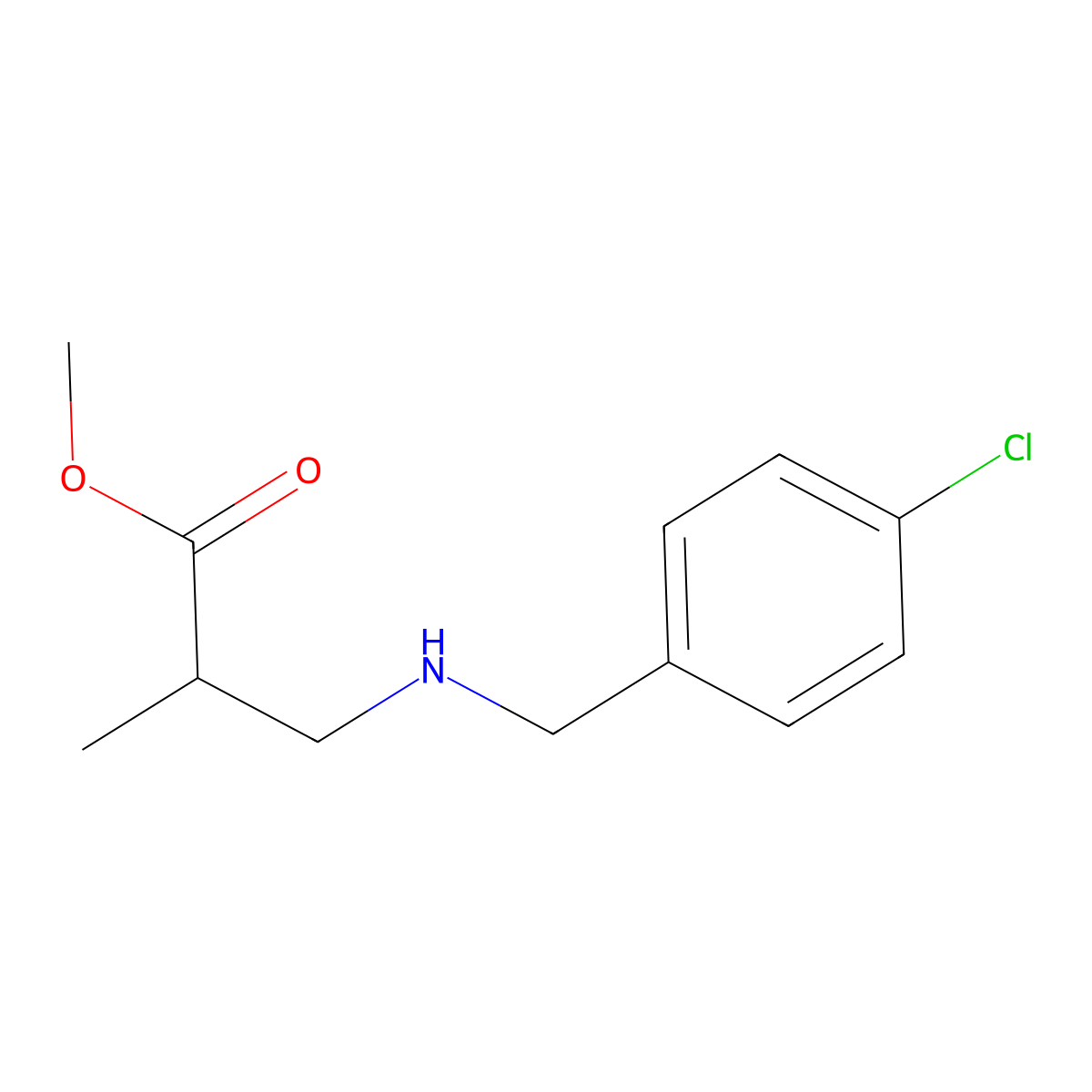Methyl 3-{[(4-chlorophenyl)methyl]amino}-2-methylpropanoate molecular structure, CAS 1154286-85-7