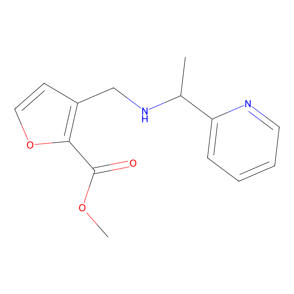 Methyl 3-({[1-(pyridin-2-yl)ethyl]amino}methyl)furan-2-carboxylate molecular structure, CAS 1154319-51-3