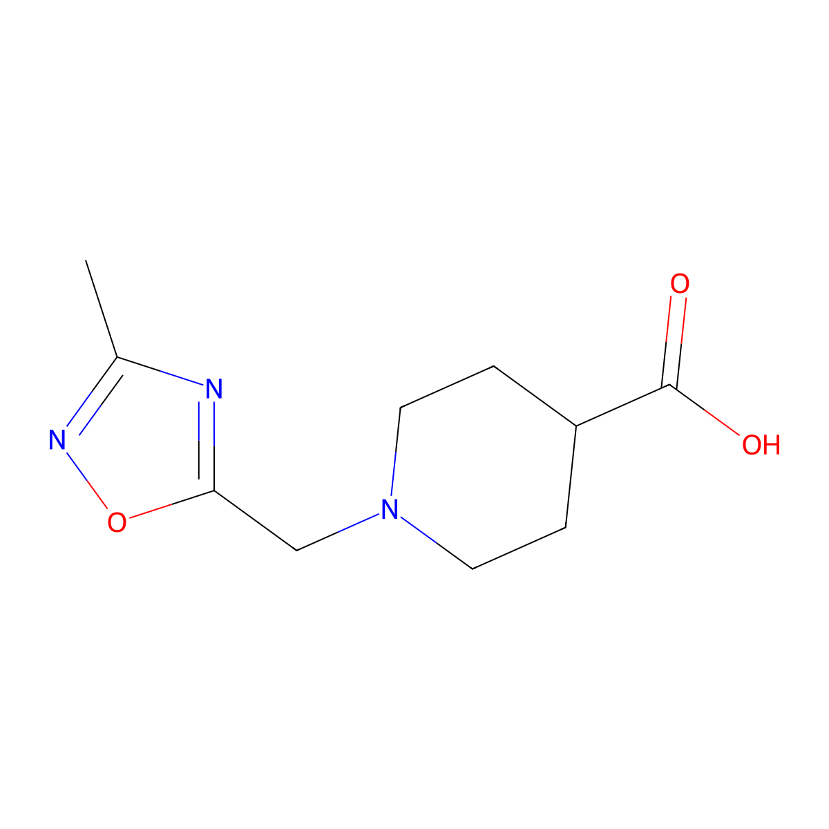 1-[(3-Methyl-1,2,4-oxadiazol-5-yl)methyl]piperidine-4-carboxylic acid molecular structure, CAS 1154326-92-7