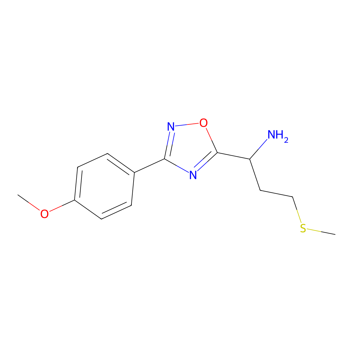 1-(3-(4-Methoxyphenyl)-1,2,4-oxadiazol-5-yl)-3-(methylthio)propan-1-amine molecular structure, CAS 1154346-16-3