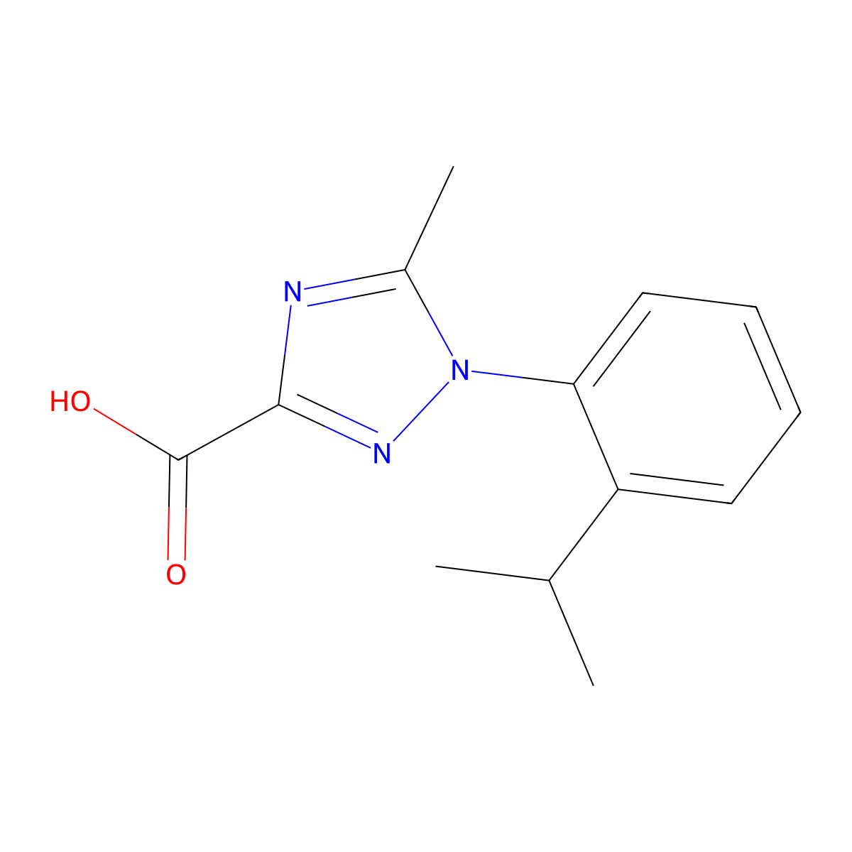 5-methyl-1-[2-(propan-2-yl)phenyl]-1H-1,2,4-triazole-3-carboxylic acid molecular structure, CAS 1154372-94-7