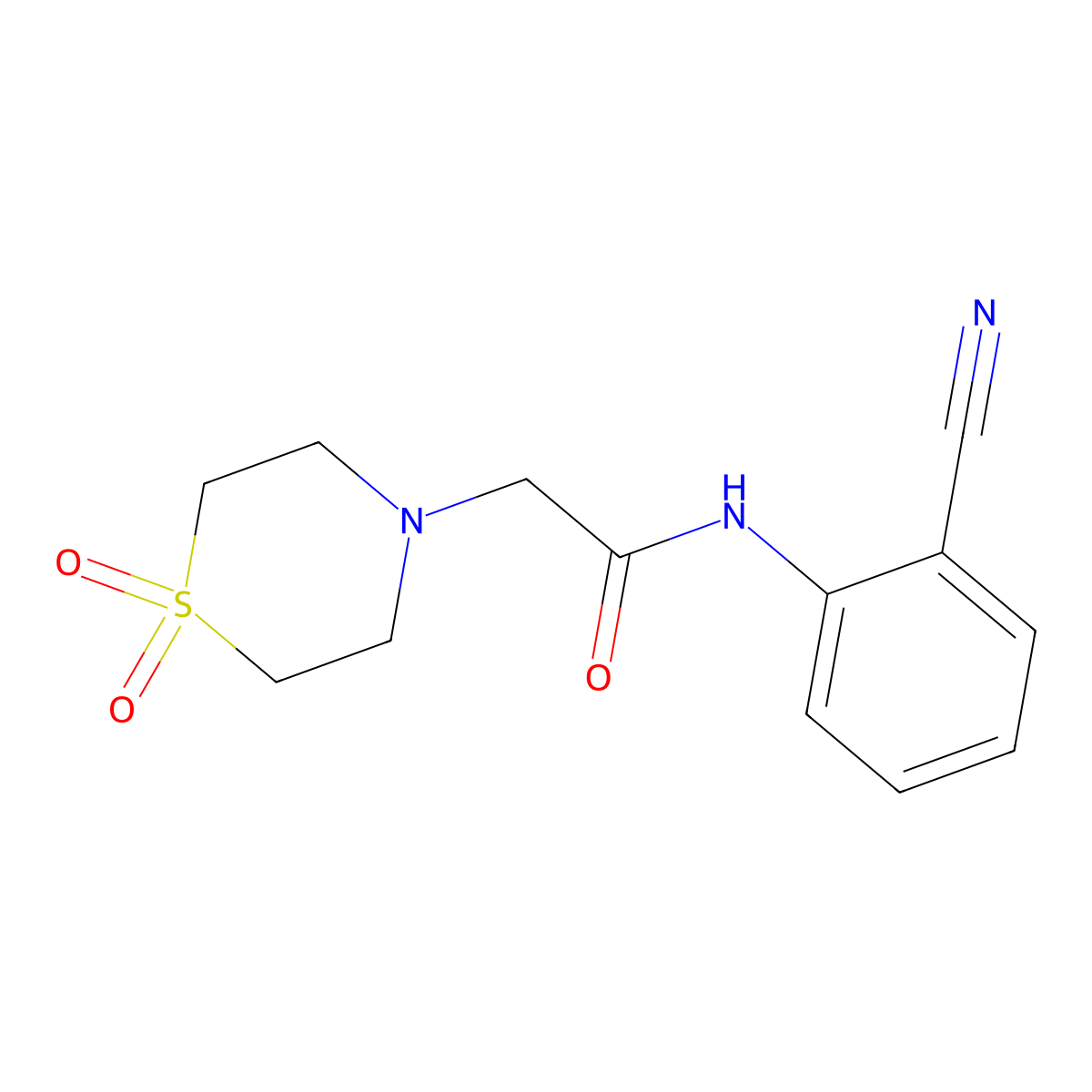 N-(2-cyanophenyl)-2-(1,1-dioxo-1lambda-thiomorpholin-4-yl)acetamide molecular structure, CAS 1154385-71-3