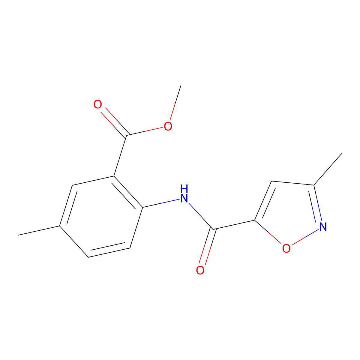 Benzoic acid, 5-methyl-2-[[(3-methyl-5-isoxazolyl)carbonyl]amino]-, methyl ester molecular structure, CAS 1154569-06-8
