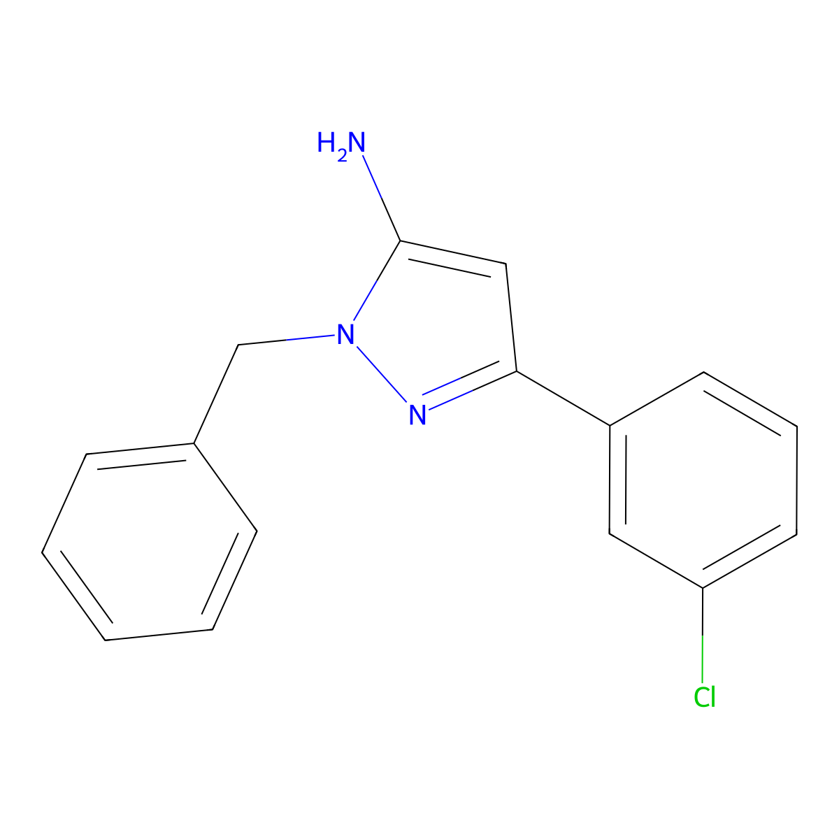 1-benzyl-3-(3-chlorophenyl)-1H-pyrazol-5-amine molecular structure, CAS 1154569-19-3