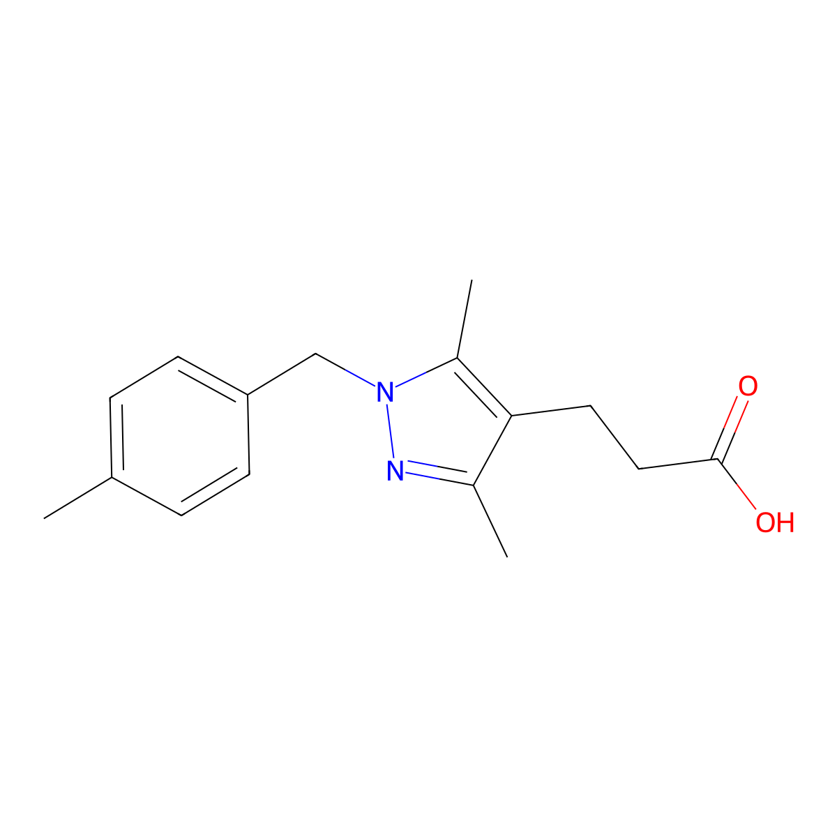 3-{3,5-dimethyl-1-[(4-methylphenyl)methyl]-1H-pyrazol-4-yl}propanoic acid molecular structure, CAS 1154582-83-8