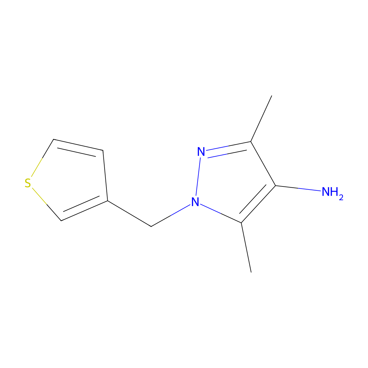 3,5-Dimethyl-1-(thiophen-3-ylmethyl)-1H-pyrazol-4-amine molecular structure, CAS 1154619-62-1