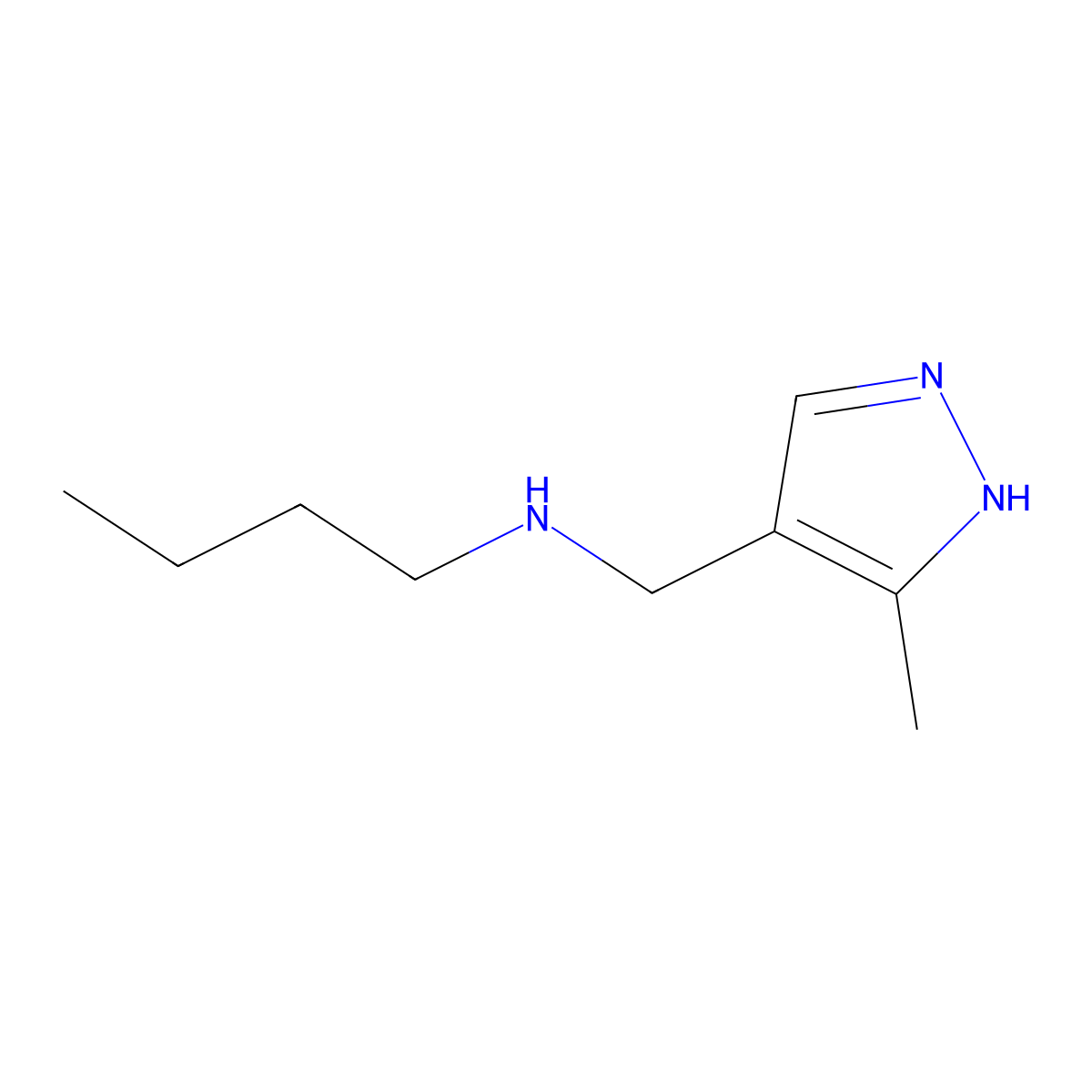 Butyl[(3-methyl-1H-pyrazol-4-yl)methyl]amine molecular structure, CAS 1154647-45-6
