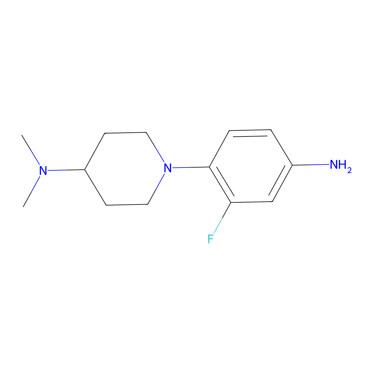1-(4-amino-2-fluorophenyl)-N,N-dimethylpiperidin-4-amine molecular structure, CAS 1154665-52-7