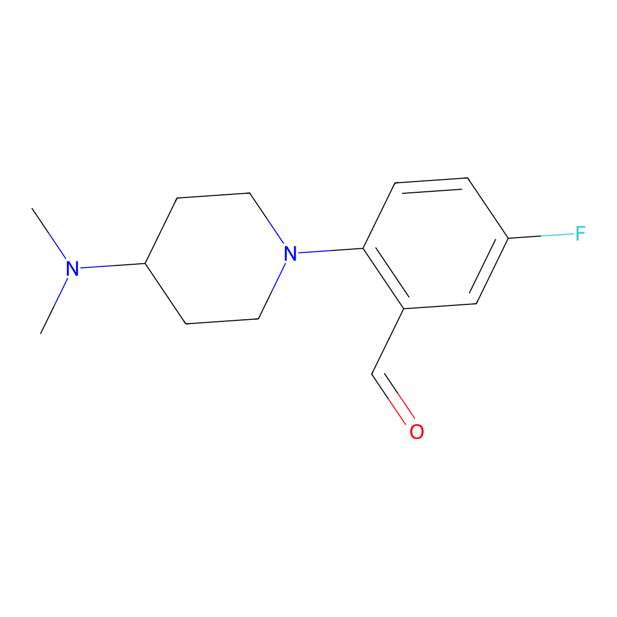 2-(4-(Dimethylamino)piperidin-1-yl)-5-fluorobenzaldehyde molecular structure, CAS 1154666-44-0
