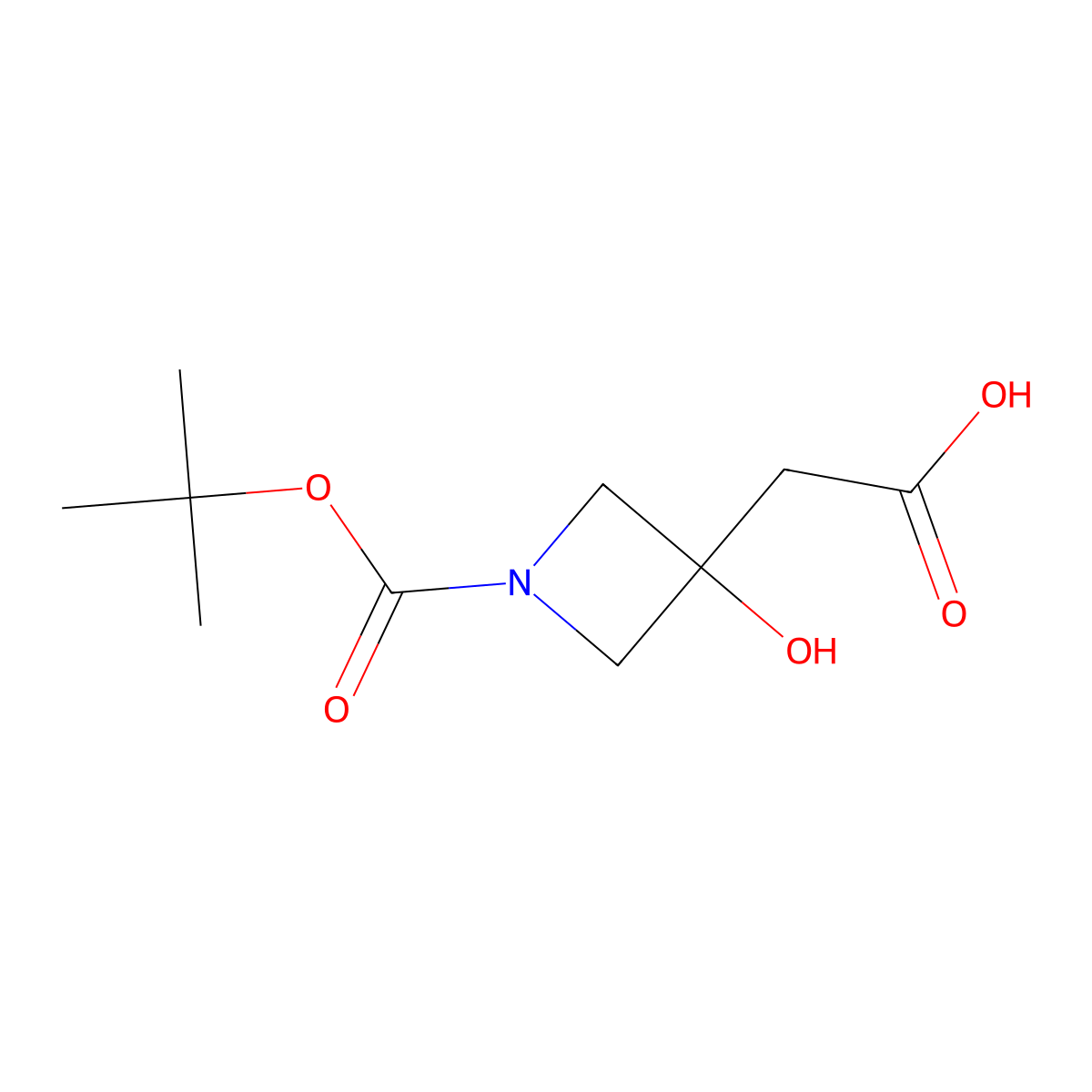 2-(1-((Tert-butoxy)carbonyl)-3-hydroxyazetidin-3-yl)acetic acid molecular structure, CAS 1154760-03-8