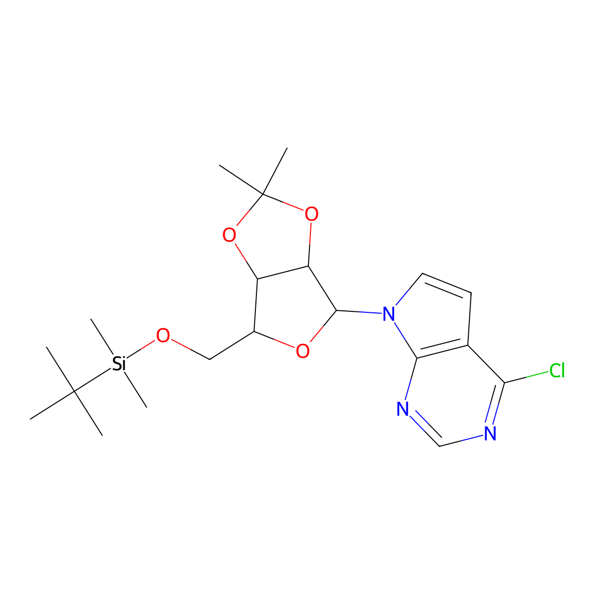 6-Chloro-7-deaza-9-(5'-O-tert-butyldimethylsilyl-2',3'-O-isopropylidene-b-D-ribofuranosyl)purine molecular structure, CAS 115479-39-5