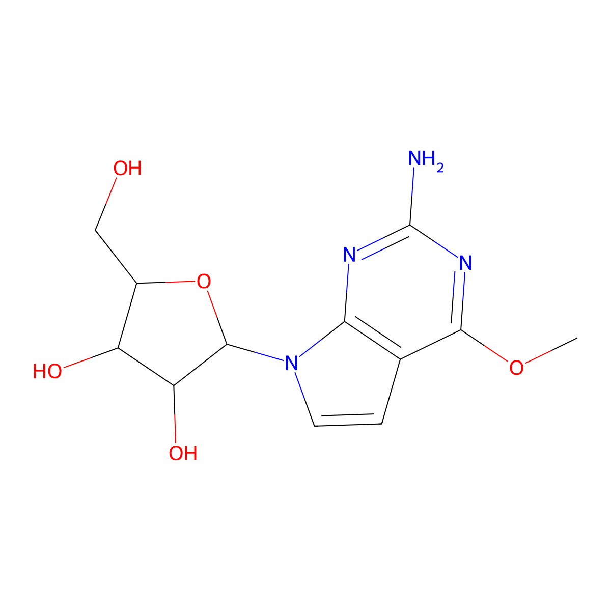 (2R,3R,4S,5R)-2-(2-amino-4-methoxypyrrolo[2,3-d]pyrimidin-7-yl)-5-(hydroxymethyl)oxolane-3,4-diol molecular structure, CAS 115479-42-0