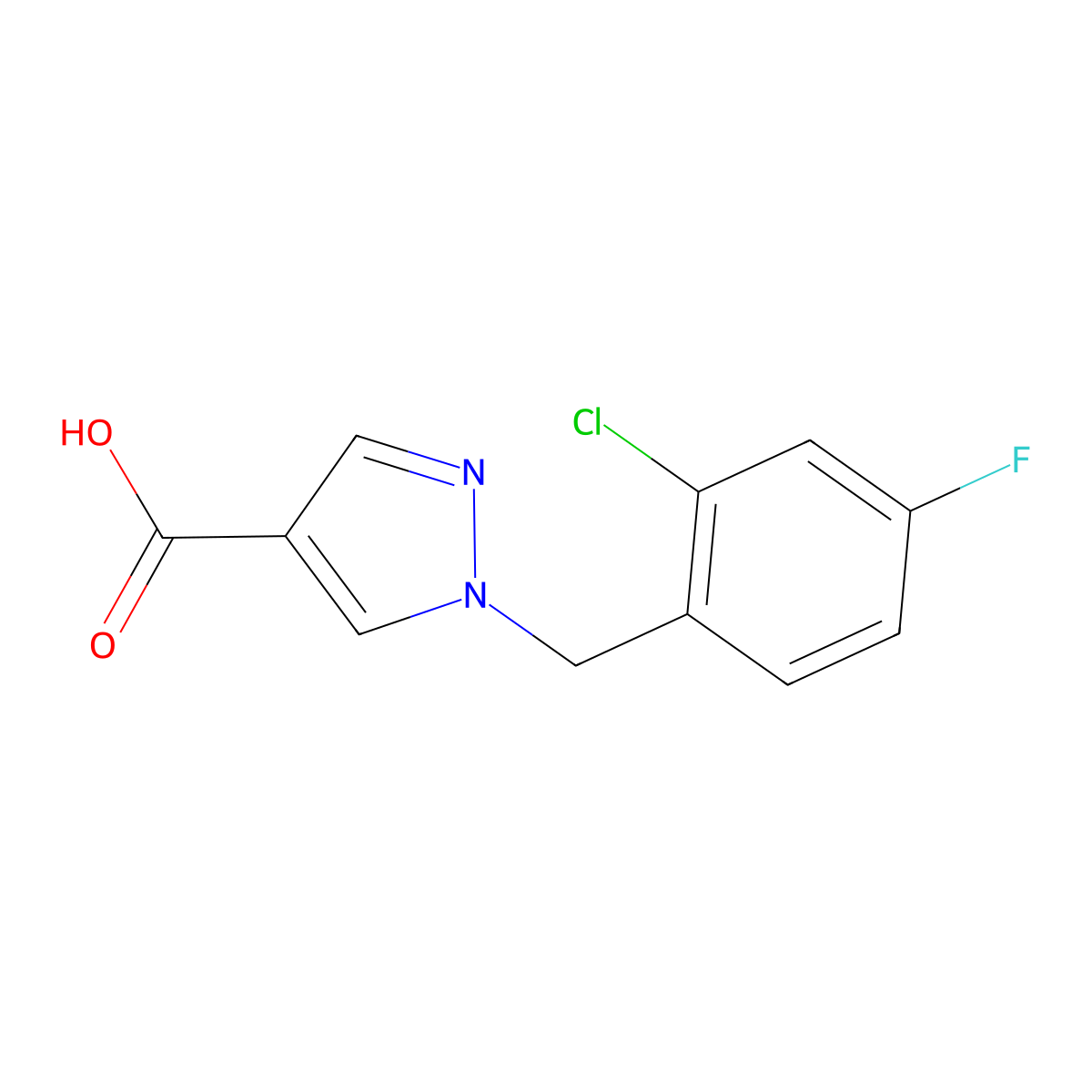 1-[(2-chloro-4-fluorophenyl)methyl]-1H-pyrazole-4-carboxylic acid molecular structure, CAS 1154882-21-9