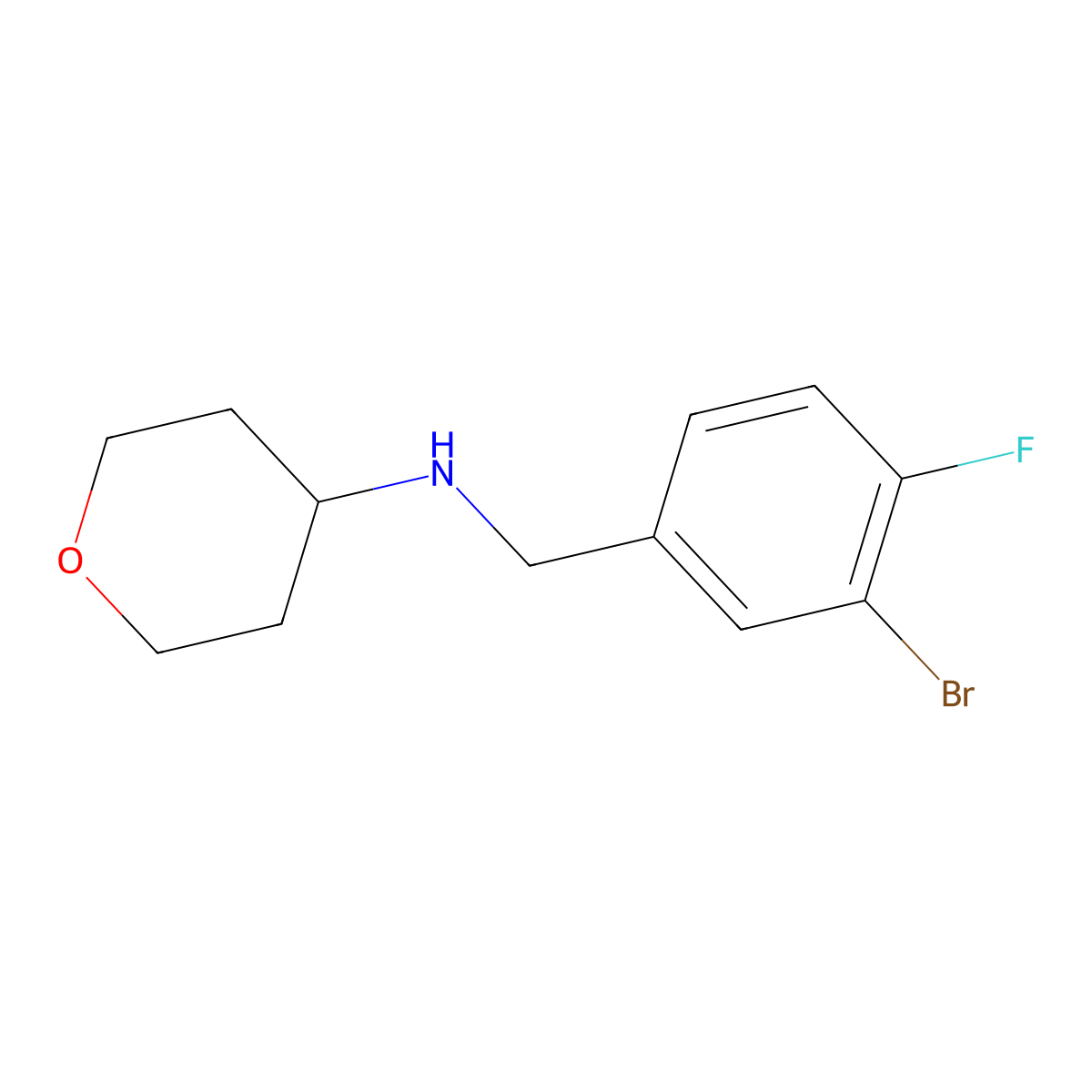 N-[(3-bromo-4-fluorophenyl)methyl]oxan-4-amine molecular structure, CAS 1154882-81-1