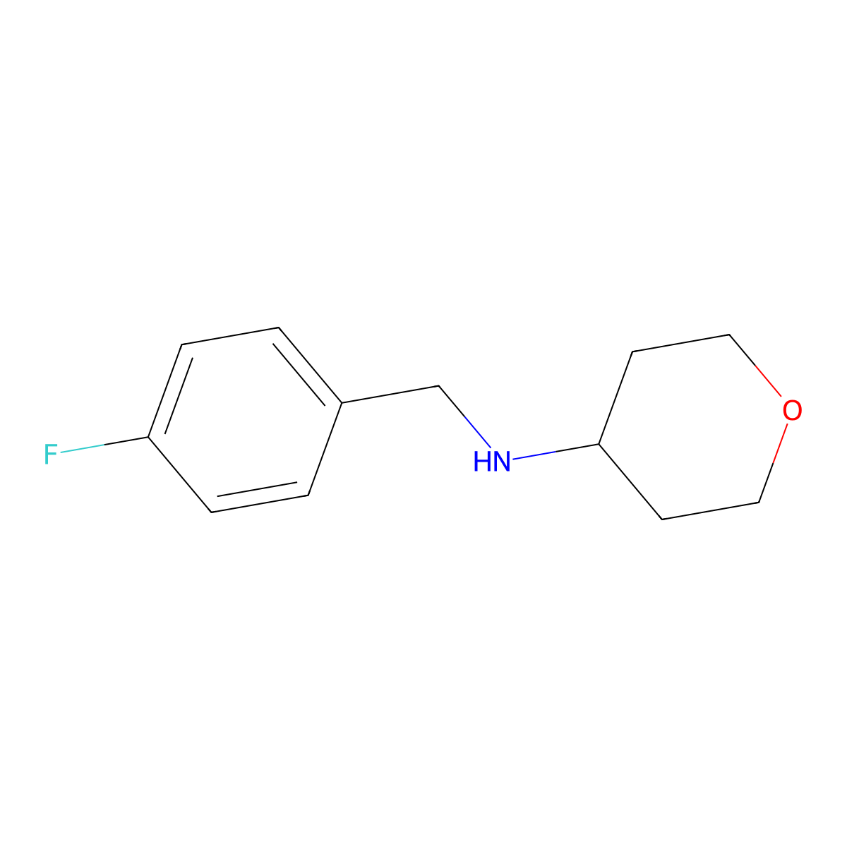 N-((4-fluorophenyl)methyl)oxan-4-amine molecular structure, CAS 1154890-30-8