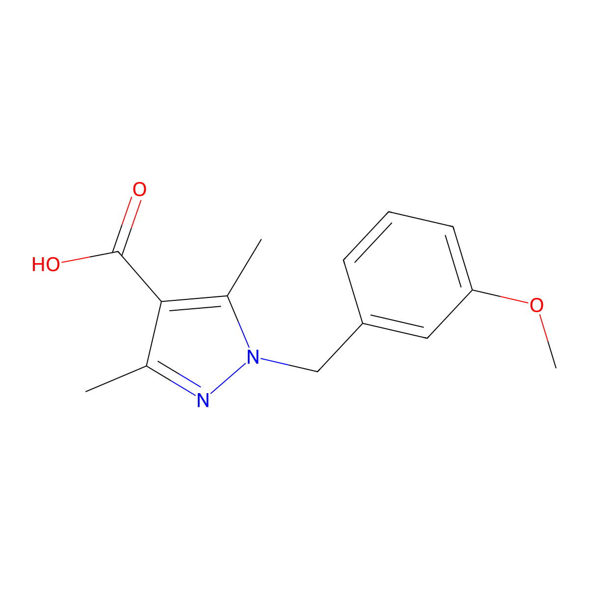 1-(3-Methoxybenzyl)-3,5-dimethyl-1H-pyrazole-4-carboxylic acid molecular structure, CAS 1154890-70-6